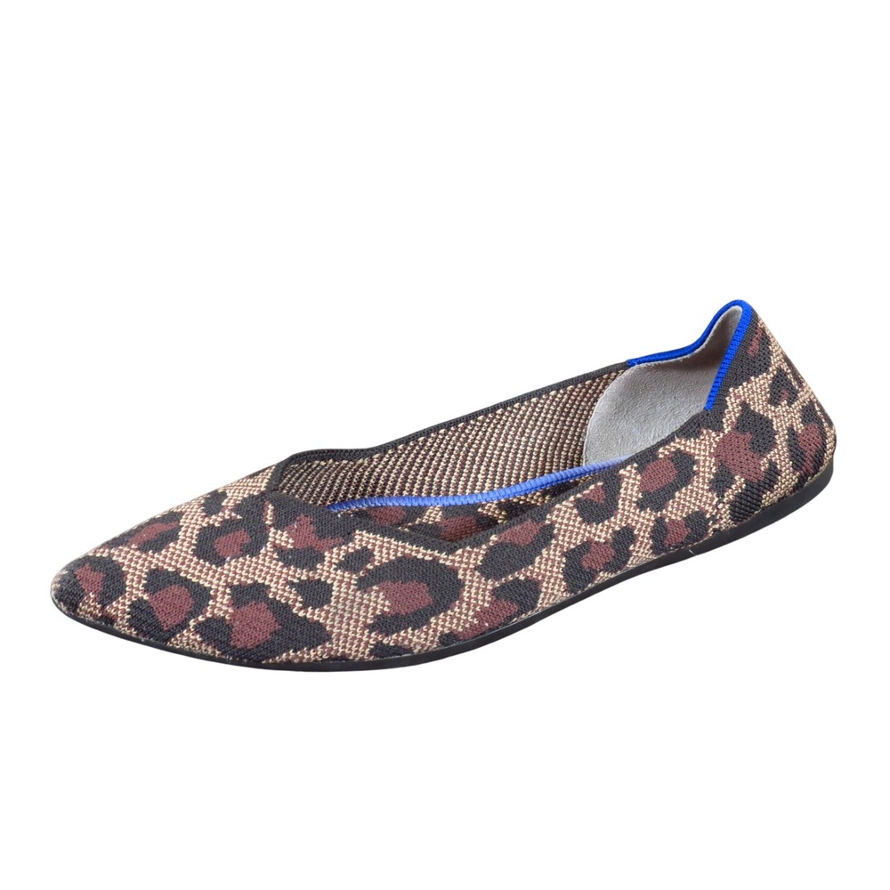 Rothy's The Point Women's Pointed Toe Flat Size 8.5 Work Wear Leopard Print Knit